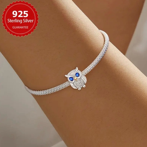Sterling Silver 925 Pandora Owl Charm with Blue Gem Eyes - Picture 6 of 10